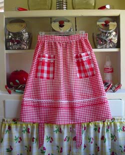 Women's red Gingham half apron, click for more views