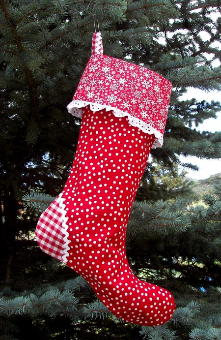 Retro Red Polka Dot red gingham Christmas Stocking