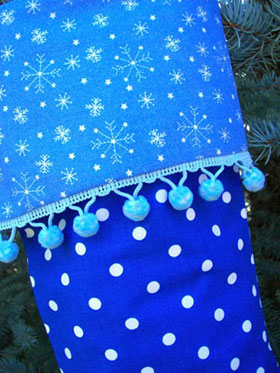 Blue Polka Dot Christmas Stocking Close Up