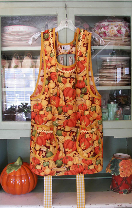 Grandma Apron in Pumpkin Harvest apron.