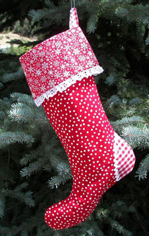 Christmas stocking in red polka dot 